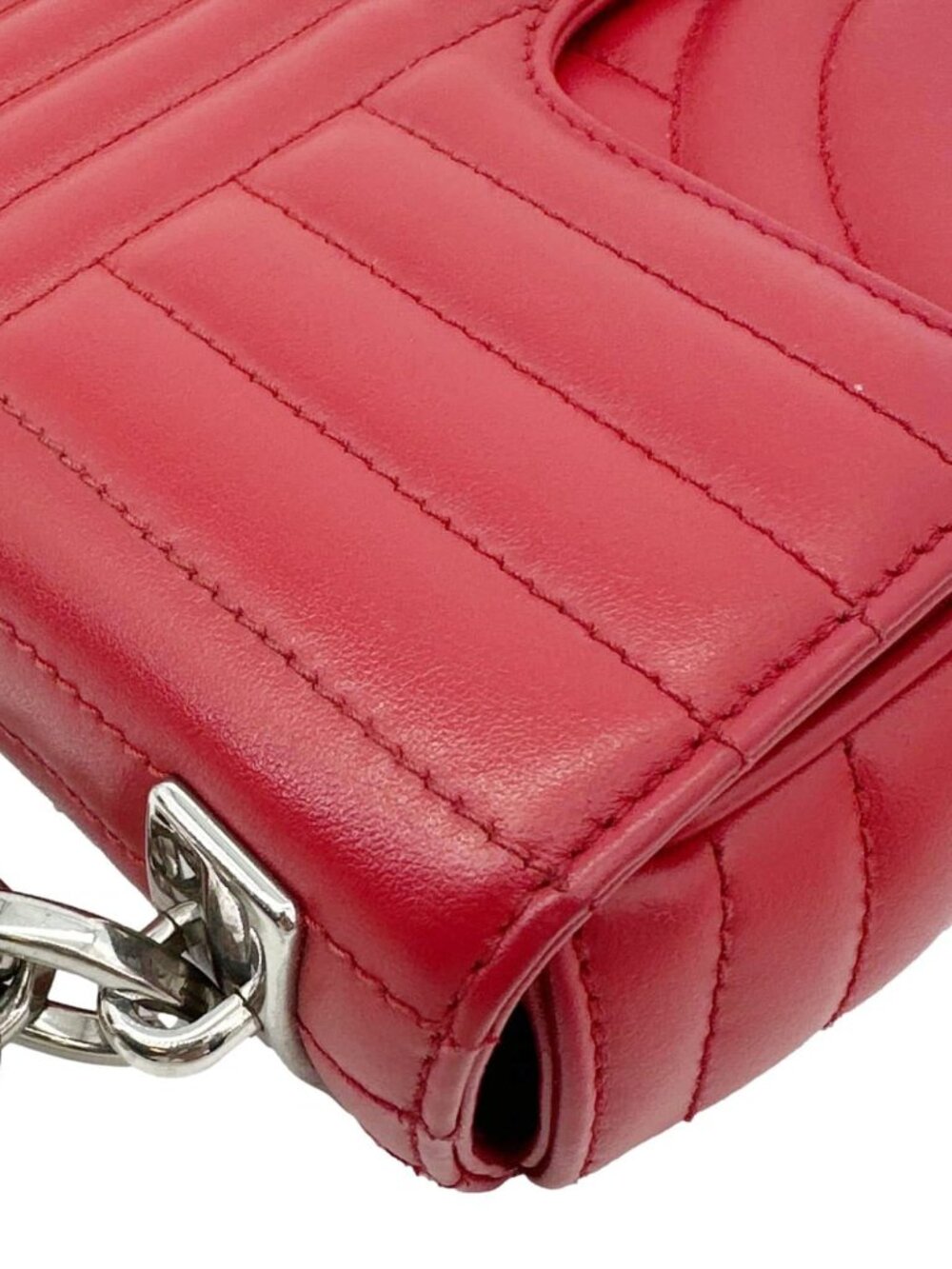 Prada  Diagramme Flap Calfskin Leather Chain Crossbody Bag Red - Picture 8 of 12